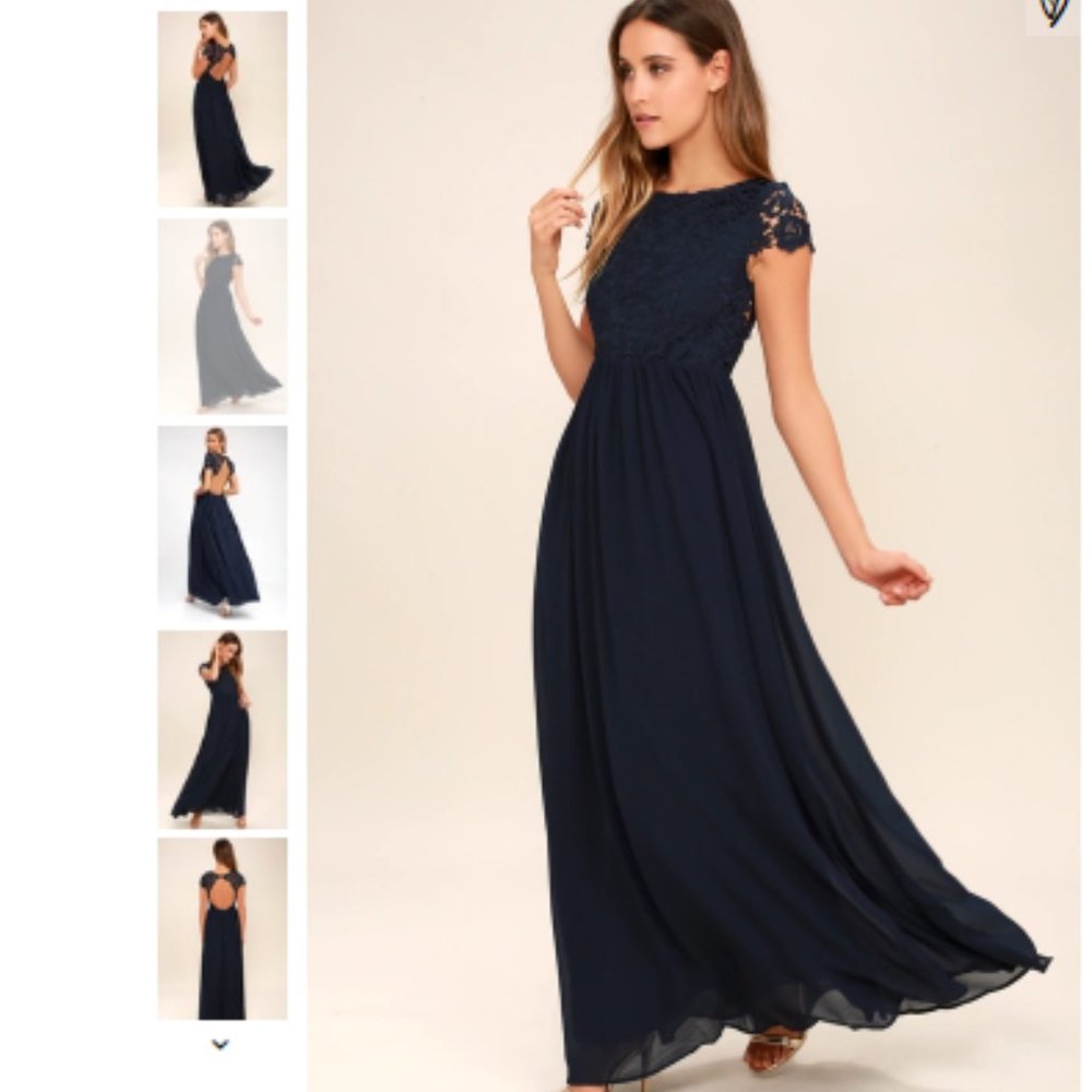 The Greatest Navy Blue Lace Maxi Dress